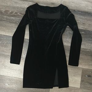Long Sleeve Velvet Dress with Slit